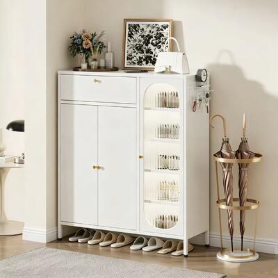 3-Door Steel Shoe Cabinet with 1 Drawer, Large Capacity Shoe Storage Cabinet for Entryway and Hallway